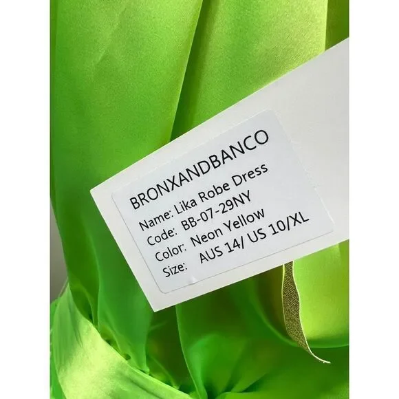 BRONX and BANCO Neon Green Lika Belted Asymmetric Ruffle Wrap Dress Size… - Picture 10 of 11